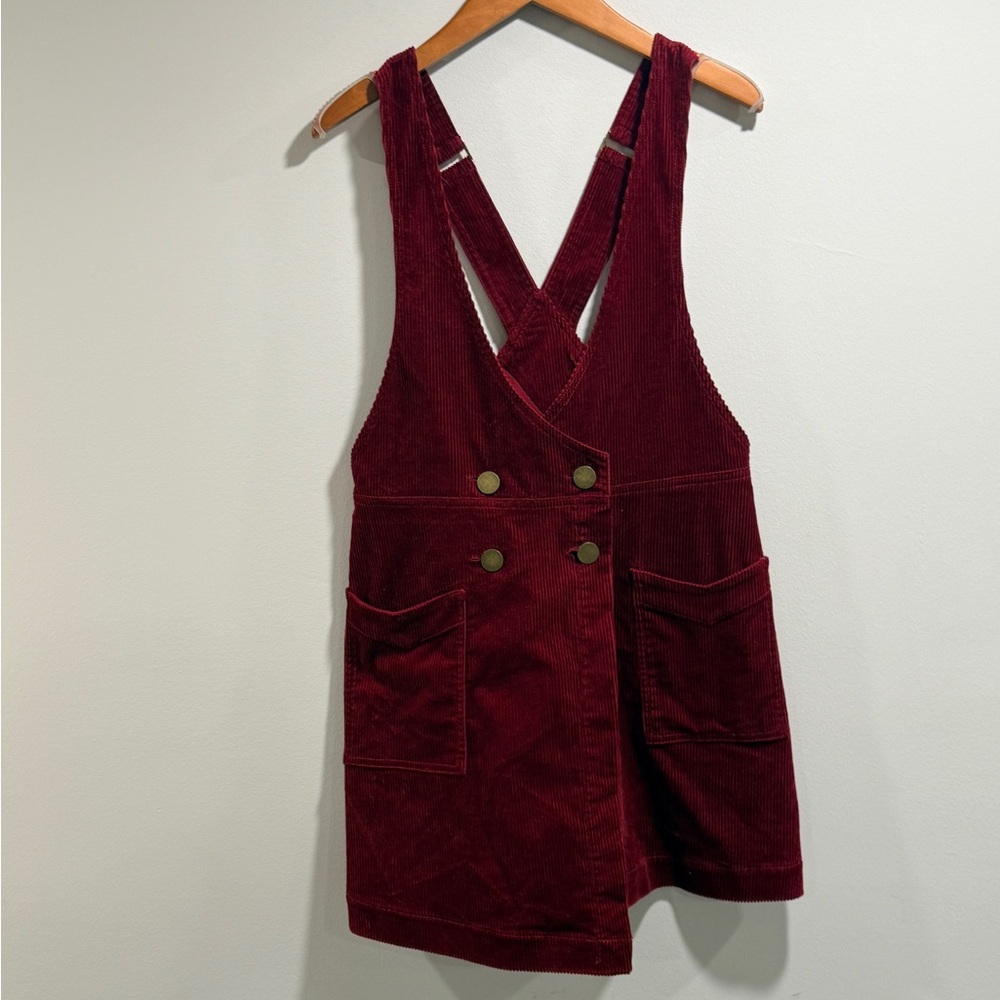 Free People Women's Maroon Corduroy Jumper Dress Size‎ 8